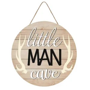Little Man Cave Sign Wooden Little Man Cave Decor for Nursery Front Door Wall Boys Room Wall Decor Rustic Round Sign Decor for Kids Bedroom Decor Boy Gift 12 x 12 Inch