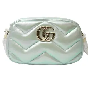 Pre-owned GUCCI leather Shoulder Bags Iridescent Nappa Chevron Matelasse Small GG Marmont Chain Shoulder Bag