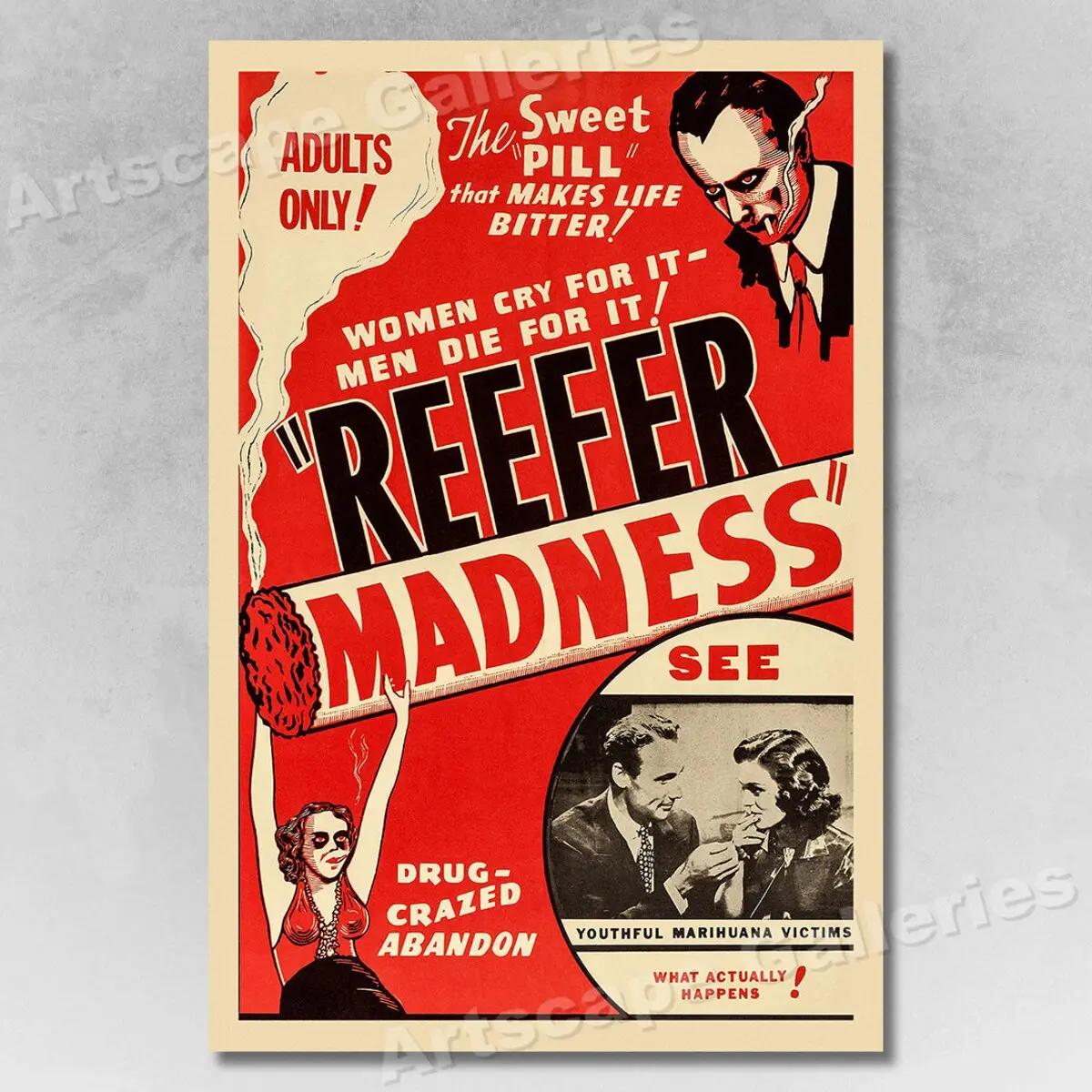 Room Decor, Reefer Madness 1950s Marijuana Adult Vintage Style Movie Poster