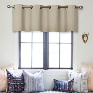 Blackout Valance Curtains Room Darkening, Short Kitchen Curtain Valances, Triple Weave Grommet Top Window Curtains Topper Tiers for Bedroom/Living Room/Basement(1 Panel, 52x16 Inches, Beige)