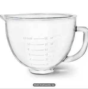 1pc Glass Mixing Bowl 5 QT, Mixing Bowl For KitchenAid 4.5 And 5 Quart Tilt-Head Stand Mixers, Stand Mixer 5 Quart Fits Artisan KSM150, RRK150, KSM100, K45SS, KSM90, KSM95, K45, KSM110, 5KSM125 And More