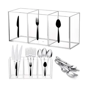 New Transparent 3-Compartment Cutlery Organizer (Knives, Forks, & Spoons) / Kitchen Essential / Cutlery Divider / Kitchen Utensil Box // Desktop Organizer for Cosmetics, Stationery, & Kitchen Tools / Mother's Day Gift.
