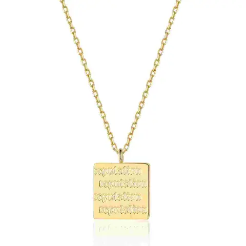 Aprilery Square Pendant Necklace with Engraved Text - Fine Chain Layering Jewelry, Everyday Wear Jewelry, Casual Artificial Gemstone Necklaces & Pendants