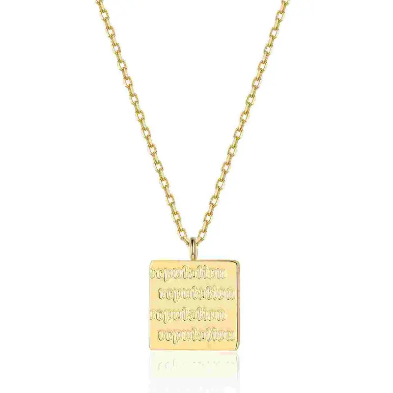 Aprilery Square Pendant Necklace with Engraved Text - Fine Chain Layering Jewelry, Everyday Wear Jewelry, Casual Artificial Gemstone Necklaces & Pendants