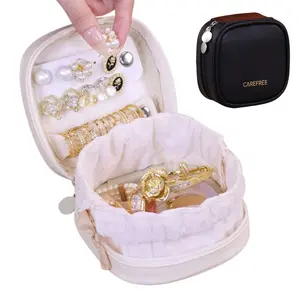 Leather drawstring Jewelry Bag portabel small makeup bag earings necklace bracelets storage pouch waterproof travel daily