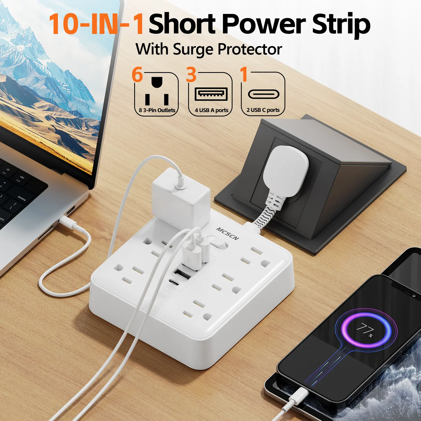10 in 1 Power Strip multi plug outlet home office dorm room essential power extent ion