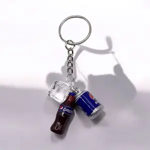 Blue Soda Keychain with Mini Bottle and Can Design for Fans and Collectors