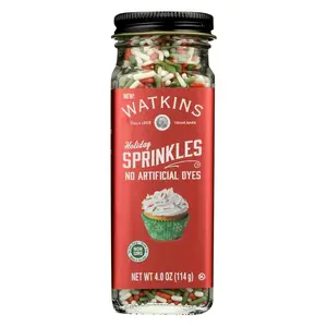 Watkins Holiday Decorating Sprinkles 4.0 oz - No Artificial Dyes, Non-GMO, Perfect for Festive Multi-Color Baking and Desserts Green Red Decorative Sprinkles