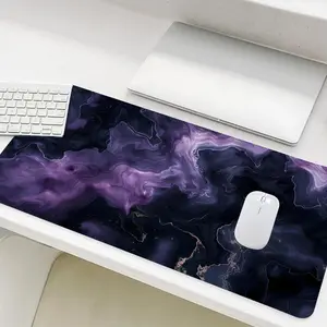 Purple Marble Pattern Mouse Pad, 1 Count Rectangle Gaming Mouse Pad, Non-Slip Rubber Base Stitched Edge Desk Pad for Home Office Game Room, Desktop Accessory