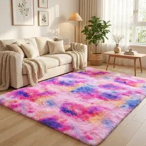 XEXSIN Fluffy Modern Area Rugs For Living Room Bedroom,Plush High Pile Rainbow Rug For Kids Girls Room Nursery Home Decor, Upgrade Non-Slip Girls Bedroom Soft Indoor Rug