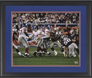Eli Manning New York Giants Framed Autographed 16" x 20" Super Bowl XLII Escaping Tackle Photograph - Fanatics Authentic Certified