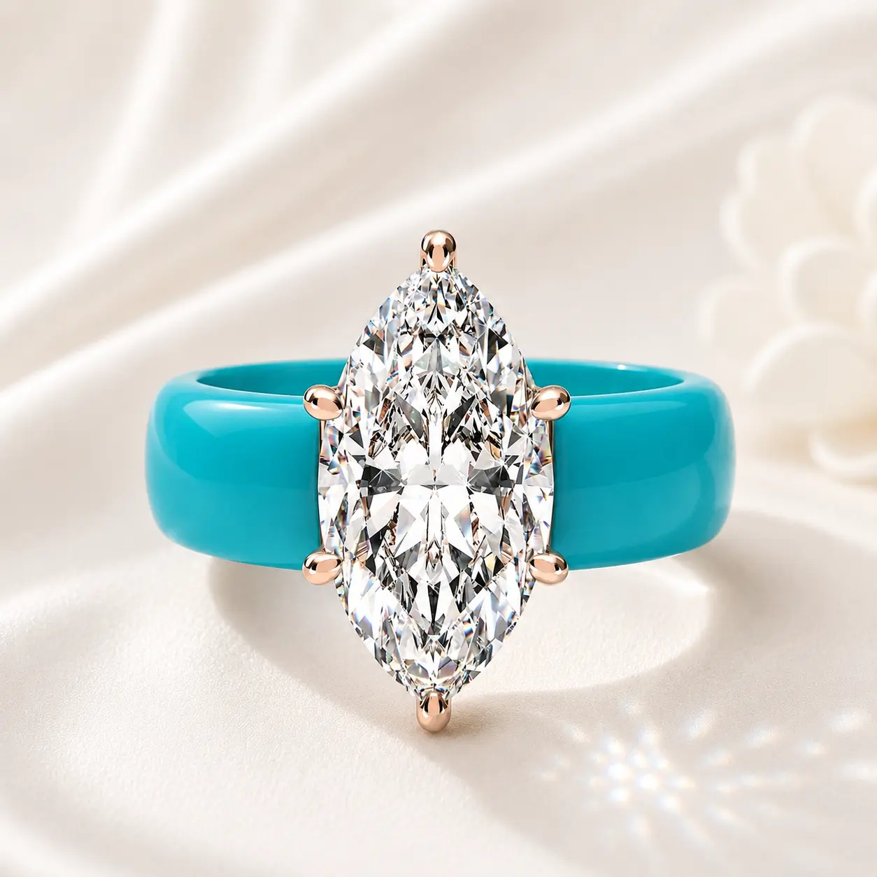 Women's Luxury Marquise Cut Crystal Silicone Ring - Soft Silicone Band with Rose Gold Setting, Lightweight Comfortable Statement Ring for Daily Wear, Wedding Gift