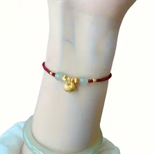 1pc Women's Elegant Lucky Bracelet - Stretchy Elastic Cord with Red/Golden Accents & Green Beads, Adjustable Chain for Everyday Valentine's Gift - Romantic Jewelry for Girlfriend, Wife, Best Friend - Year-Round Bohemian Bracelet