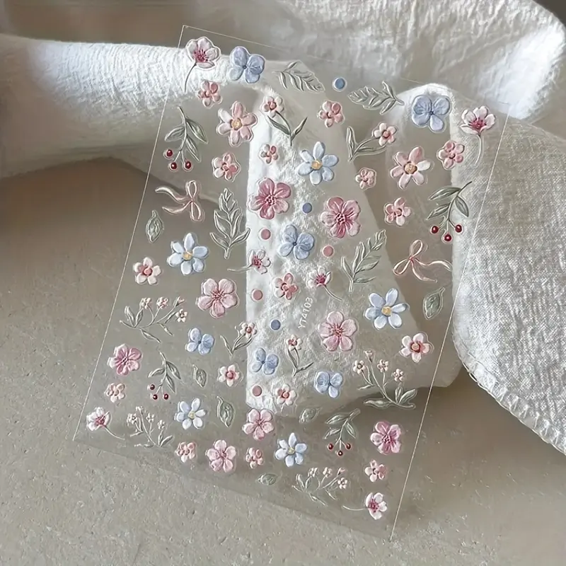 Colorful Flower Nail Stickers • 3D Pattern • Self Adhesive Back Adhesive • Reusable and Odorless • Suitable Women's Nail