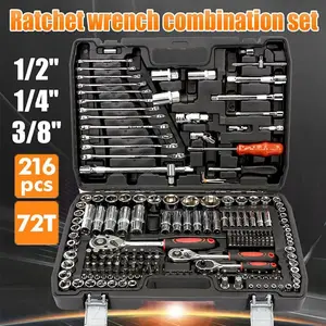 216 Pcs Socket Set 1/2" 3/8" 1/4" Ratchet Spanners Large Tool Kit Socket and Ratchet Set with Drill Bits Mechanic Tool Set with Ratchet Wrench Sockets Spanners