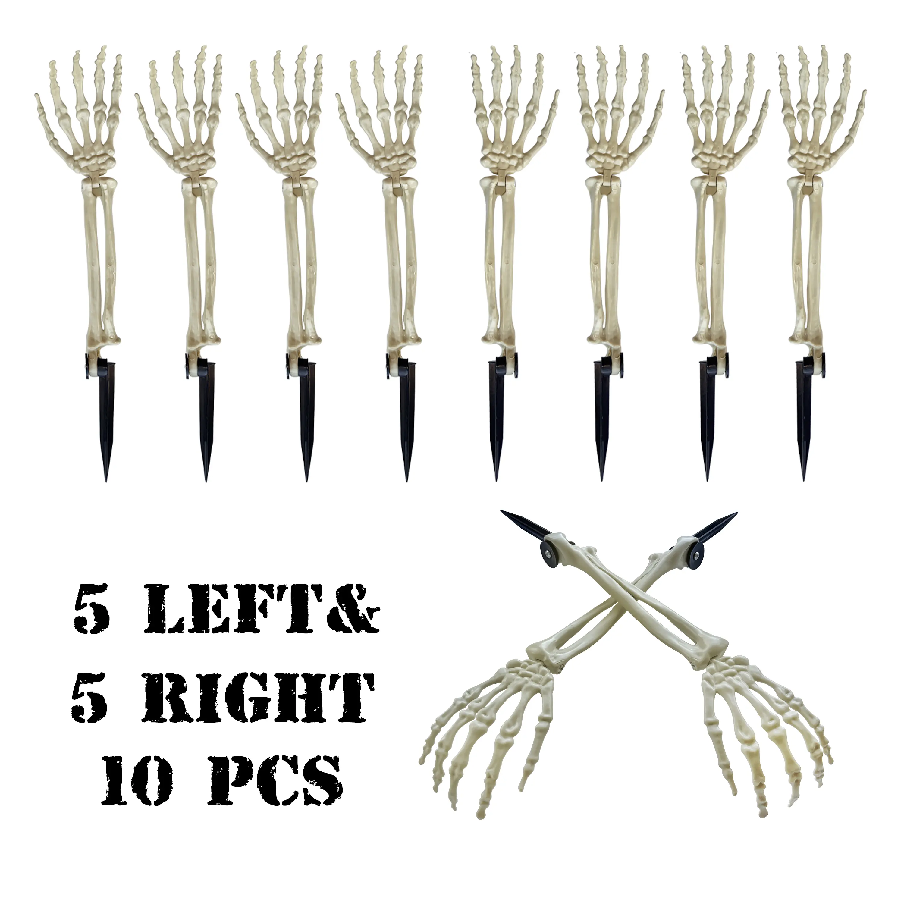 10 PCS Halloween Skeleton Decorations White Realistic Skeleton Stakes For Garden Lawn Decor Skeleton Arm Yard Sign For Outdoor Indoor Party Supply