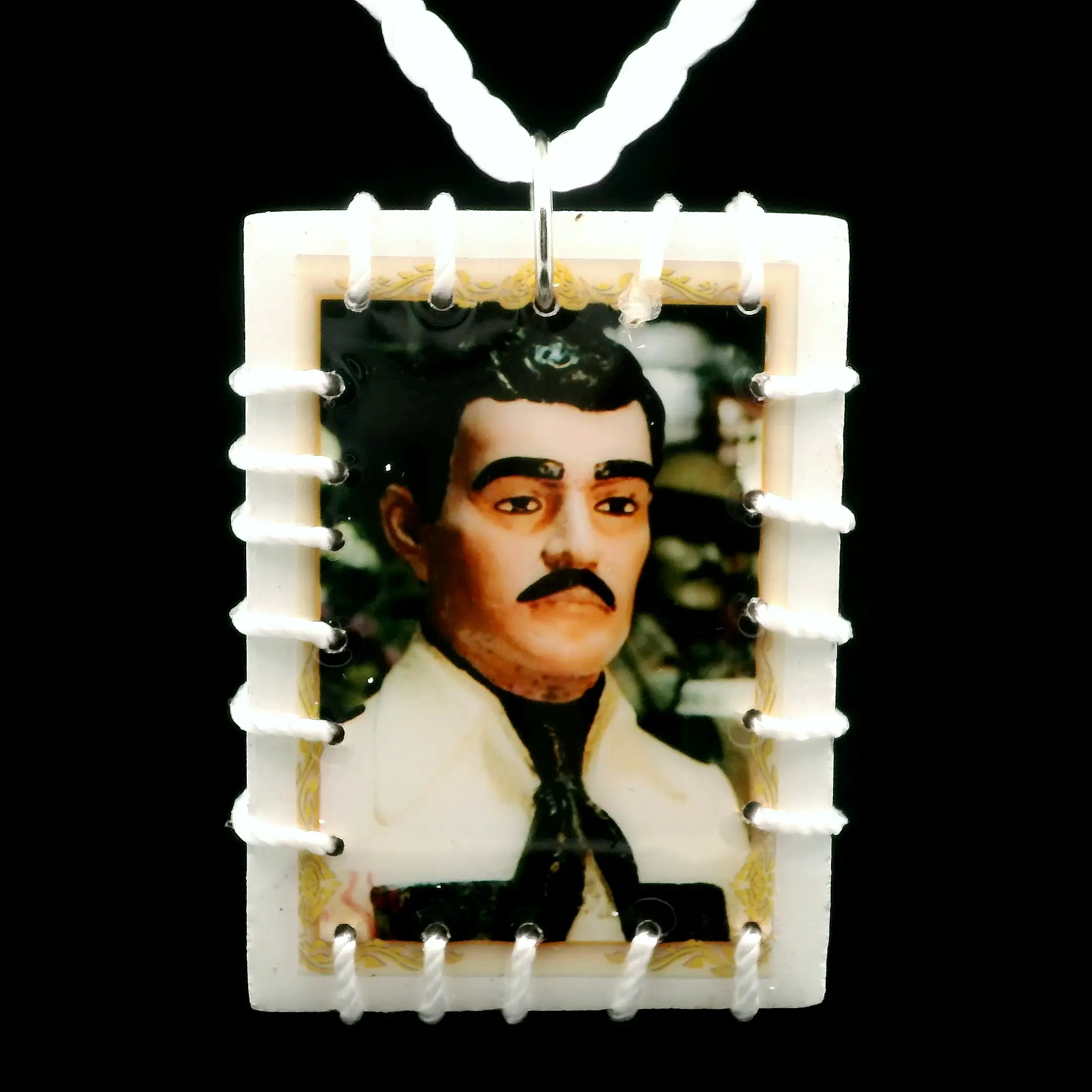 Jesus Malverde and St Jude White Reversible Necklace