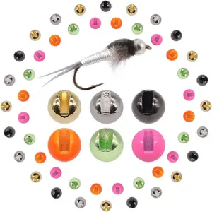 Tungsten Slot Beads Fly Tying Beads Heads Assortment Fly Tying Materials Nymph for Fly Fishing Slotted Tungsten Beads 60 Pack