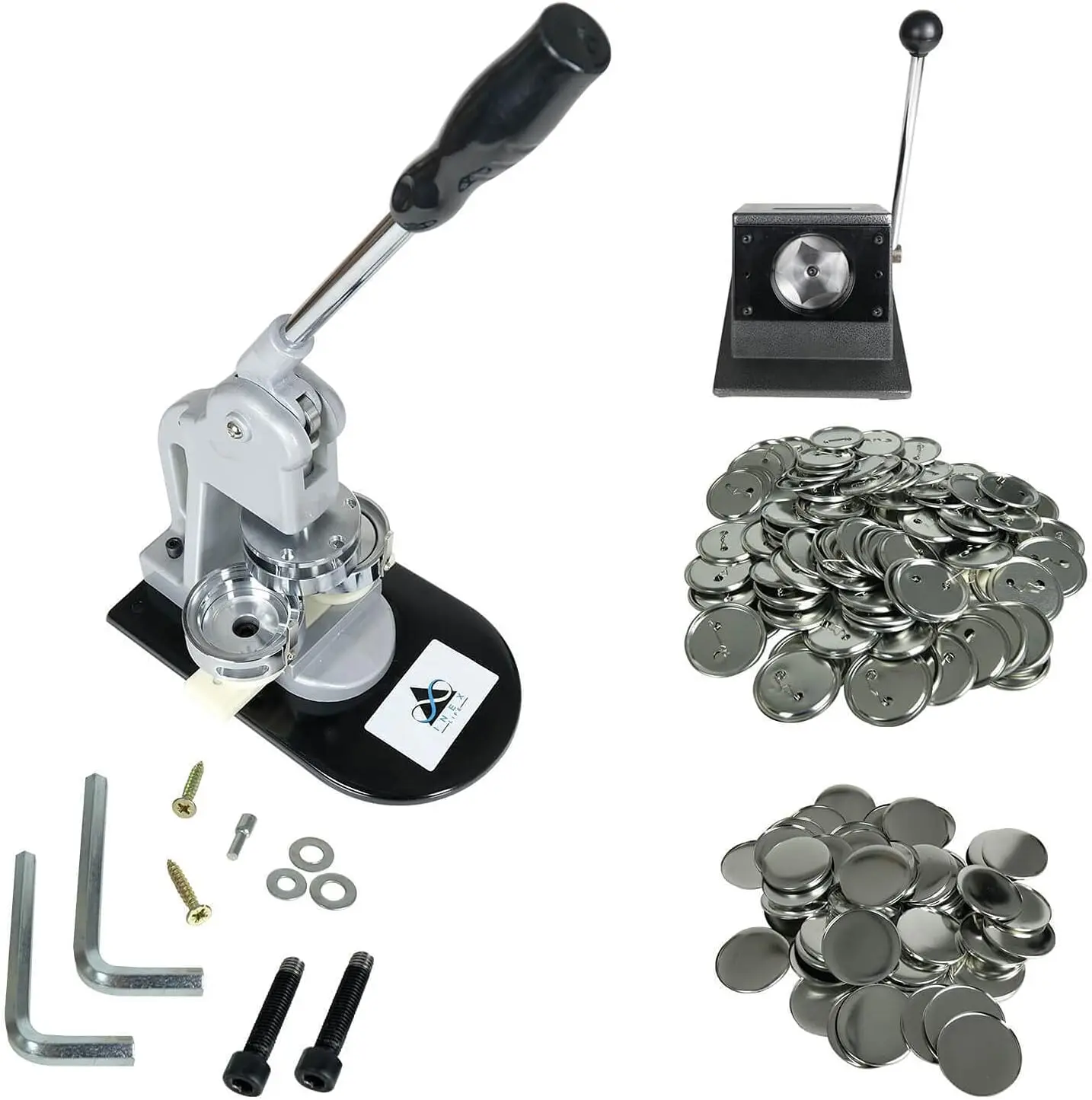 INEX Life Button Maker Machine Kit 58mm (2 inch)| Industrial Circle Cutter Punch Press - Includes All Pieces for 500 Metal Badge Buttons