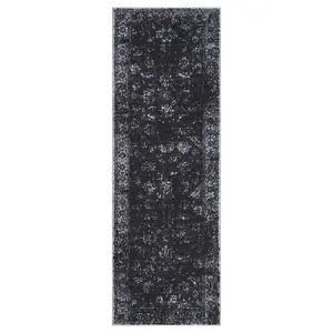 2 x 6 ft Polyester Black Rectangular Laundry Bathroom Kitchen Distressed Floral Print Vintage Machine Washable Runner Rug-B