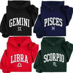 [Full 12 Zodiac Sign] College Letter Zodiac Hoodie – Gemini Pisces Libra Scorpio Astrology Hooded Sweatshirt for Men & Women, Minimalist Horoscope Graphic Pullover, Birthday Gift