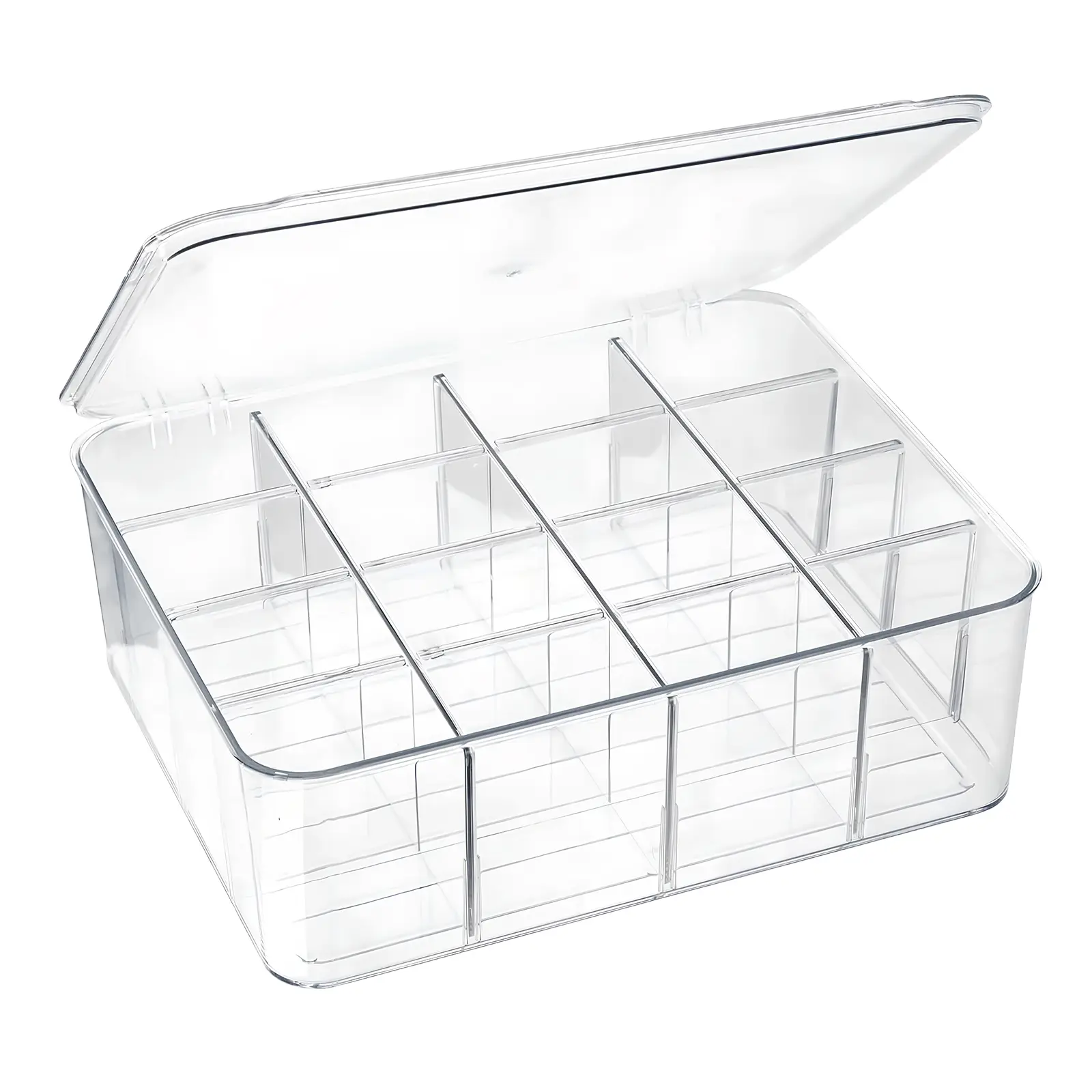Clear Plastic Storage Box with 16 Compartments for Tea Bags, Coffee Bar, Pantry & Kitchen Counter (Large),Adjustable