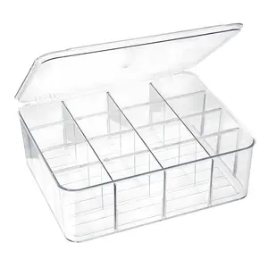 Clear Plastic Storage Box with 16 Compartments for Tea Bags, Coffee Bar, Pantry & Kitchen Counter (Large),Adjustable