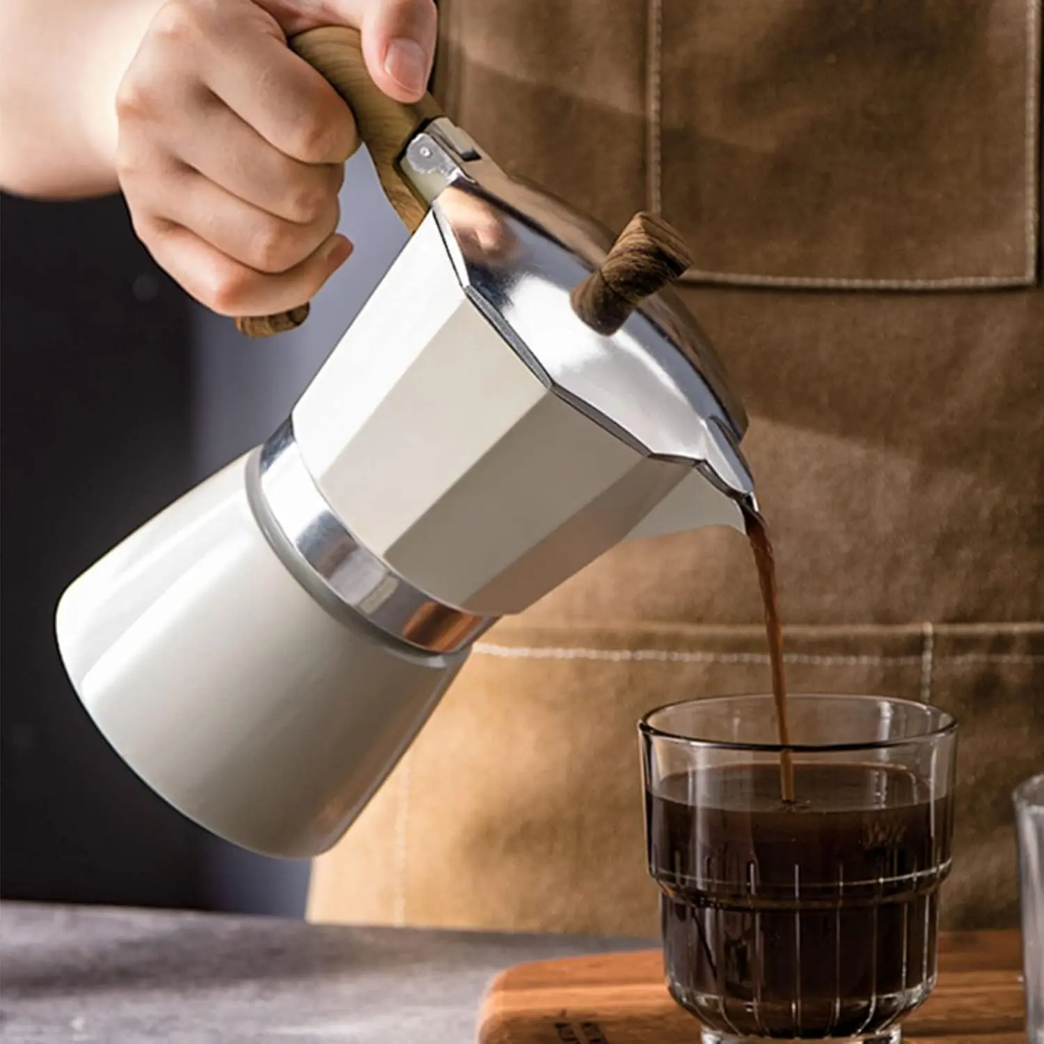 Moka Pot, Stovetop Espresso Maker 6 Cup/10 OZ Italian Coffee Maker Camping Coffee Pot Manual Cuban Coffee Percolator for Cappuccino or Latte White