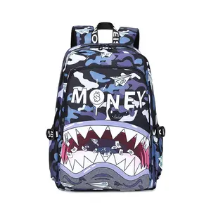 Shark Mouth Camouflage Backpack, Printed Large Capacity Cartoon Simple Commuting Backpack, Lightweight Waterproof School Bag for Primary and Secondary School Students