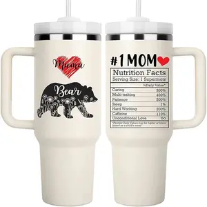 Mama Bear Tumbler 40Oz With Handle - Gifts For Mom From Daughter Son - Unique Birthday Gifts For Mom, Wife, Bonus Mom, Gifts For Mothers Day