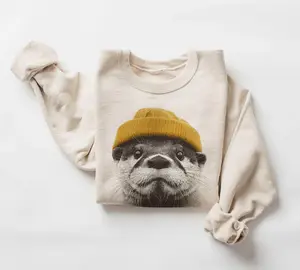 Retro River Otter Sweatshirt – Cute Beanie Graphic Unisex Crewneck