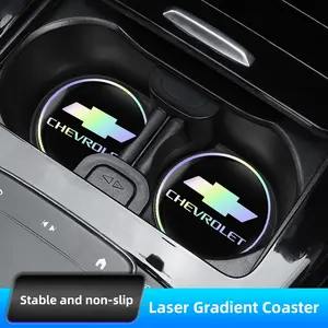 2PCS Car Water Coaster Pad Laser Water Coaster Accessories For Chevrolet Corvette Montana TrailBlazer Silverado Traverse Camaro Suburban Equinox Bolt Cruze Malibu Colorado Trax SS Spark Captiva Onix Spin Impala Cobalt