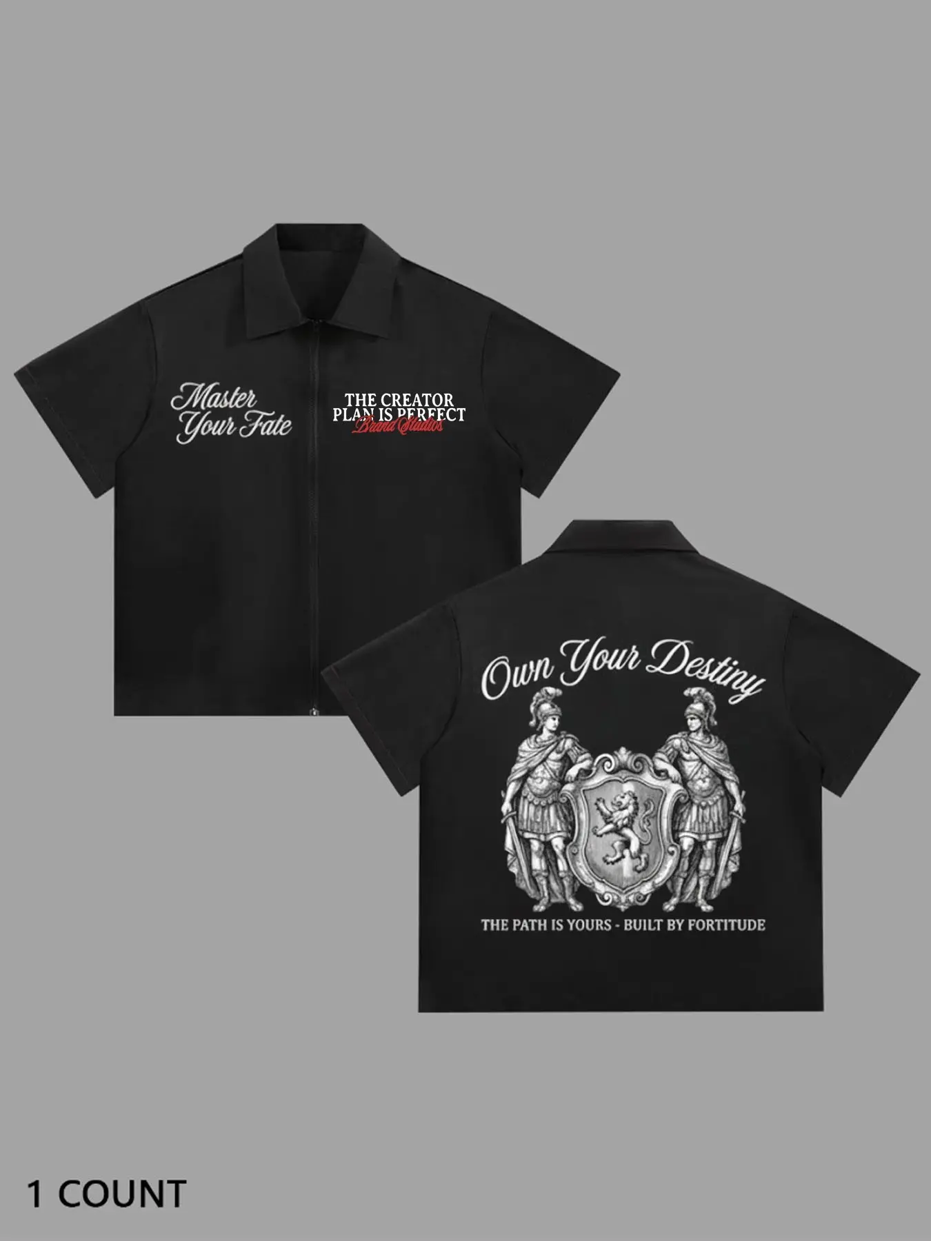 Vintage Black Short Sleeve Zip-Up Casual Work Shirt Featuring Angel Wings Graphic | "The Creator Plan Is Perfect" Typography Tee | Oversized Hip Hop Aesthetic Button Down | High-Quality Summer Streetwear Top Casual Loose Sleeve
