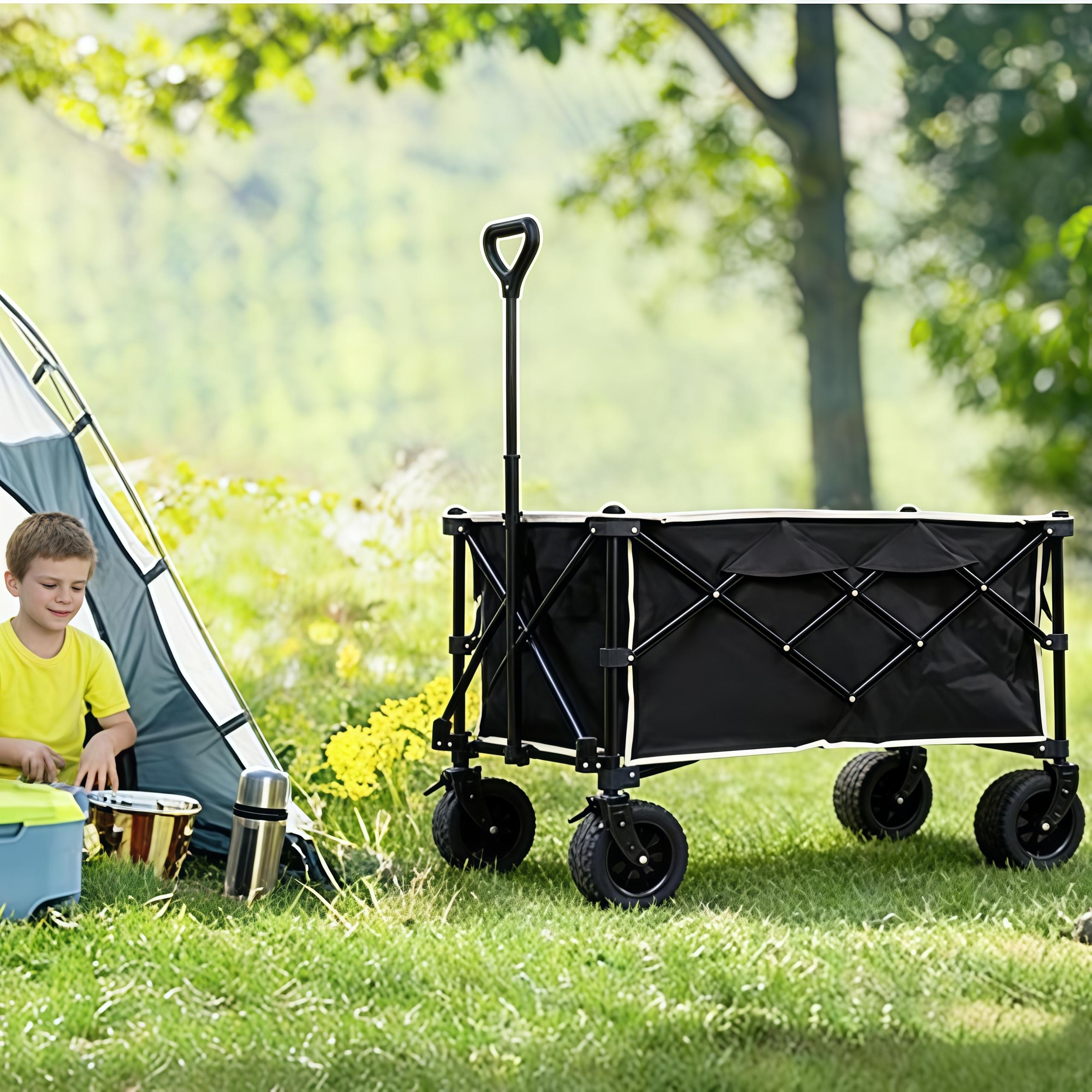 Extra Long Beach Cart with All Terrain Large Capacity Portable Utility,330lbs Capacity,Lightweight Portable Utility Folding Wagon Cart Foldable Utility Cart with Durable Steel Frame & Black Oxford Fabric for Shopping Camping Sports Garden