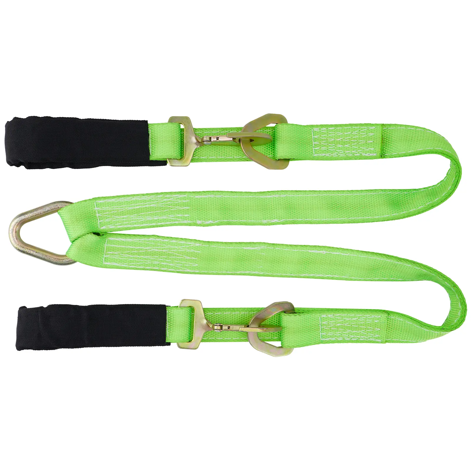 V-Bridle Strap 2" x 6' with Snap Hooks Cordura Sleeve Axle Strap 5/8" D Ring 4700 lbs Heavy-Duty Tow Straps for UTV ATV Truck Car Tractor SUV Green Hi-Viz Webbing