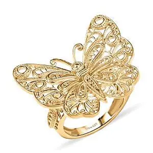 Butterfly Ring in 18K Vermeil Yellow Gold Over Sterling Silver Size 9 6.30 Grams Christmas Gifts