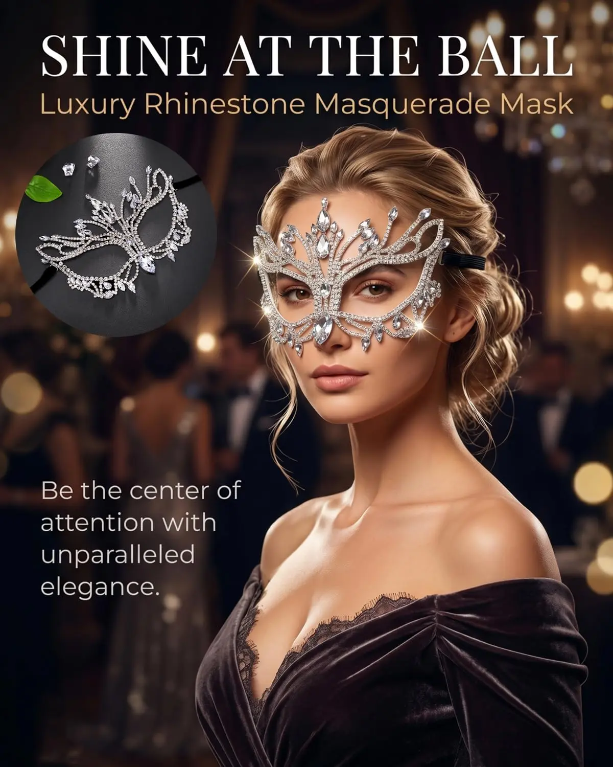 Intricate Rhinestone Masquerade Mask for Women, Sparkly Crystal Face Jewelry that Catches the Light, Flexible Half-Mask for Halloween, Gift for a Friend, Star, Accessories, Carnival, Face Covering, Bling, Comfortable, Party, Adjustable Fit, Adult, Elegant
