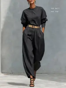 High Waist Pleated Wide Leg Pants, Women's Harlan Pants, Loose Fit Slimming Commuter Casual Versatile Old Money Style Long Pants