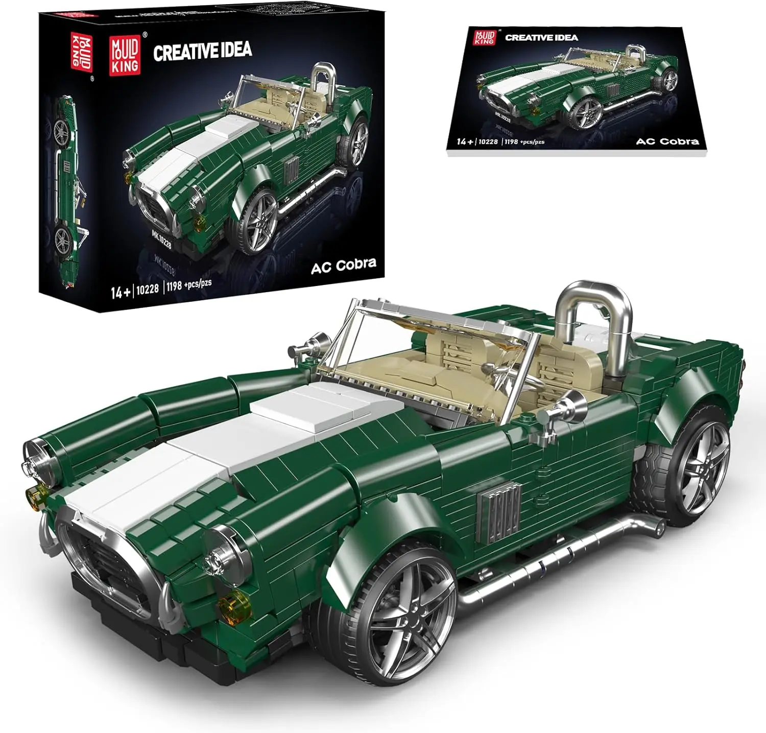 Mould King 10228 Technik Green Convertible Sports Car DIY Building Model, 1198-Piece Technology Racing Toy Kit for Adults