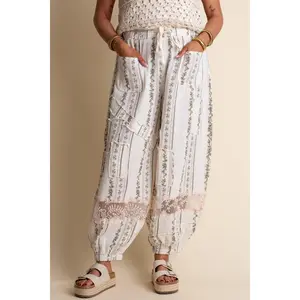 Meadowlace Gauze Joggers - Ivory Floral