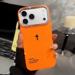 Phone case with cross pattern, compatible with iPhone 17, 16, 15, 14, 13, 12, 11 Pro Max models. Features minimalist design, skin-friendly texture, and shockproof silicone material.
