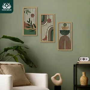 Boho Style Mountain & Sun & Moon Pattern Wooden Hanging Painting, 3 Counts/set Wall Art Decor for Home Farmhouse Living Room Bedroom Office Studio Restaurant, Ornaments, Art Wall Decoration