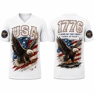 USA 1776 Patriotic Eagle V-Neck Sports Shirt for Men Women, White American Flag Graphic Short Sleeve Athletic Tee