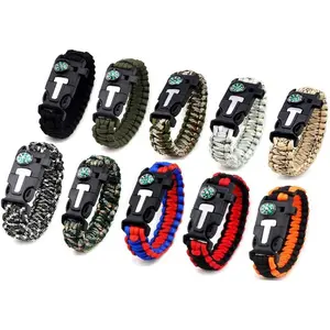 MQQC Kissmi 10 Pack Paracord Bracelet Survival Gear with Compass, Fire Starter, Whistle and Emergency Knife,Best Wildness Survival -Kit for Camping/Hiking