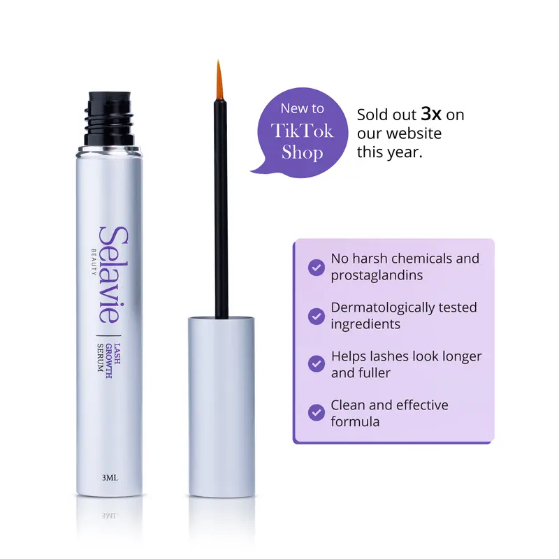 Selavie Lash Growth Serum – Longer, Fuller & Thicker Looking Eyelashes & Eyebrows | Clean, Dermatologist-Tested Formula with Peptides & Biotin, No Prostaglandin | Vegan, Cruelty-Free Skincare for Daily use