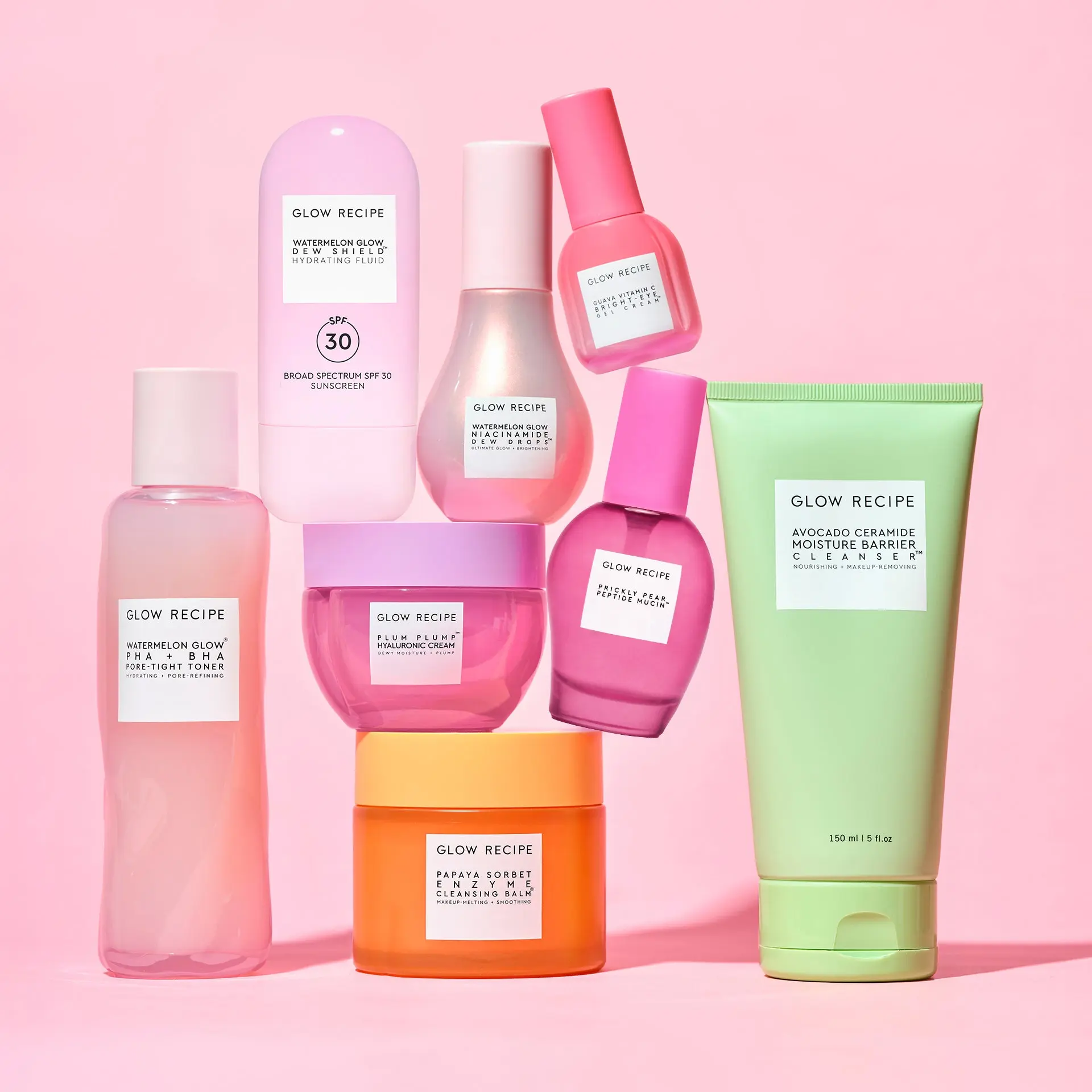 Glow Recipe The Experience Kit - 8-Piece Vegan Korean Skincare Set for Radiant Skin with Vitamin C & Sun Protection, Cleanser, Balm, Hyaluronic, Avocado, Skin Transformation, Unisex, Watermelon, Papaya, Moisture, Hydrate, Gentle, Prickly Pear, Cruelty Fre