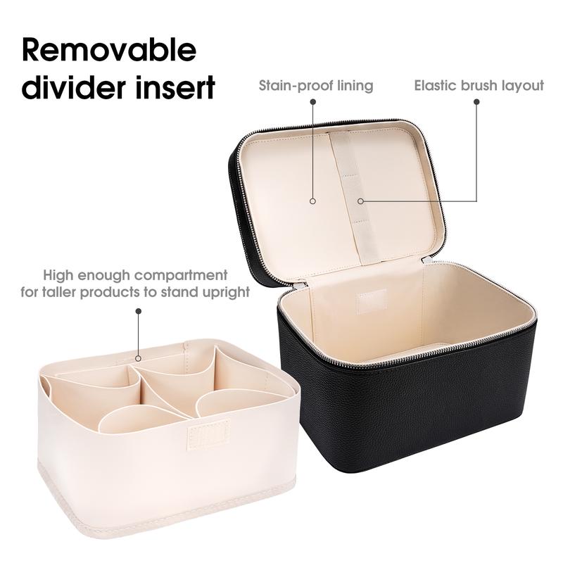 Duo Vanity Case Burgundy - Large Functional Travel Makeup Bag Organizer with Removable Divider