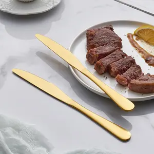 9.4” Satin Finish Matte Gold Stainless Steel Dinner Knives – Set of 2