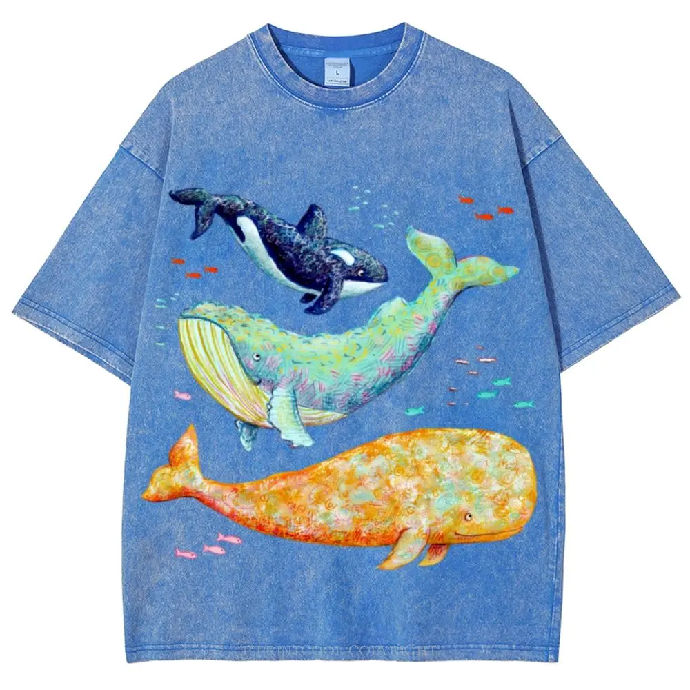Whale Life Unisex Vintage Washed Tee, Oversized 5XL Graphic Shirt, Menswear, Womenswear Fit Top