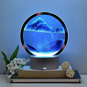 Moving Sand Art Frame Round Glass Deep Sea Flowing Sand Display for Kids Home Office Decor